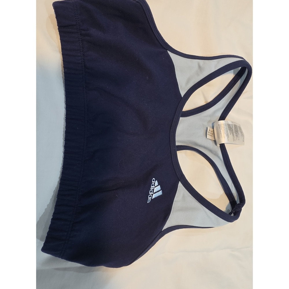 Adidas Women Sports Bra Small Blue Logo Wireless Racerback Pullover
